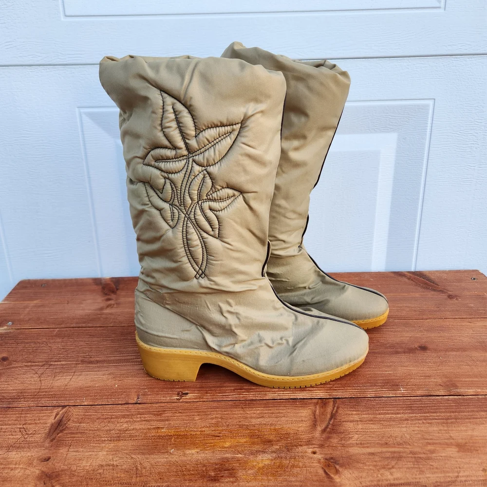 80's Tan Winter Western Boots- Sz 8 - Picture 1 of 10